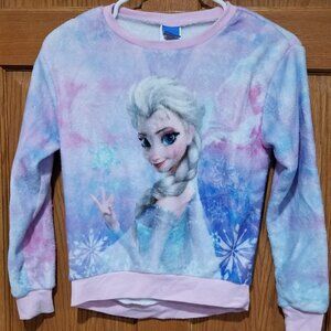 DISNEY Frozen Elsa Girl's M (7-8) Plush Velour Pullover Long Sleeve Sweatshirt